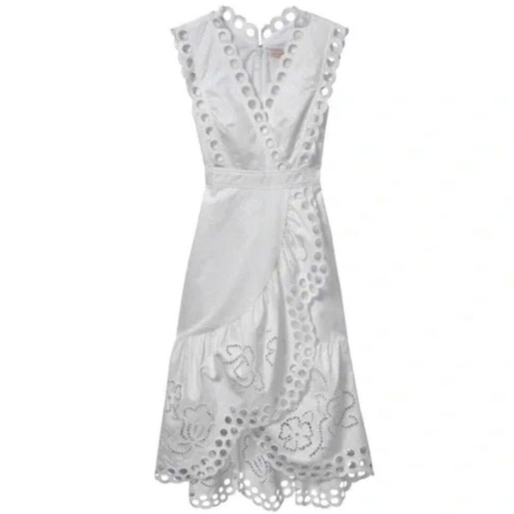New Rebecca Taylor Ariana Eyelet Embroidered Wrap Dress White Size 4